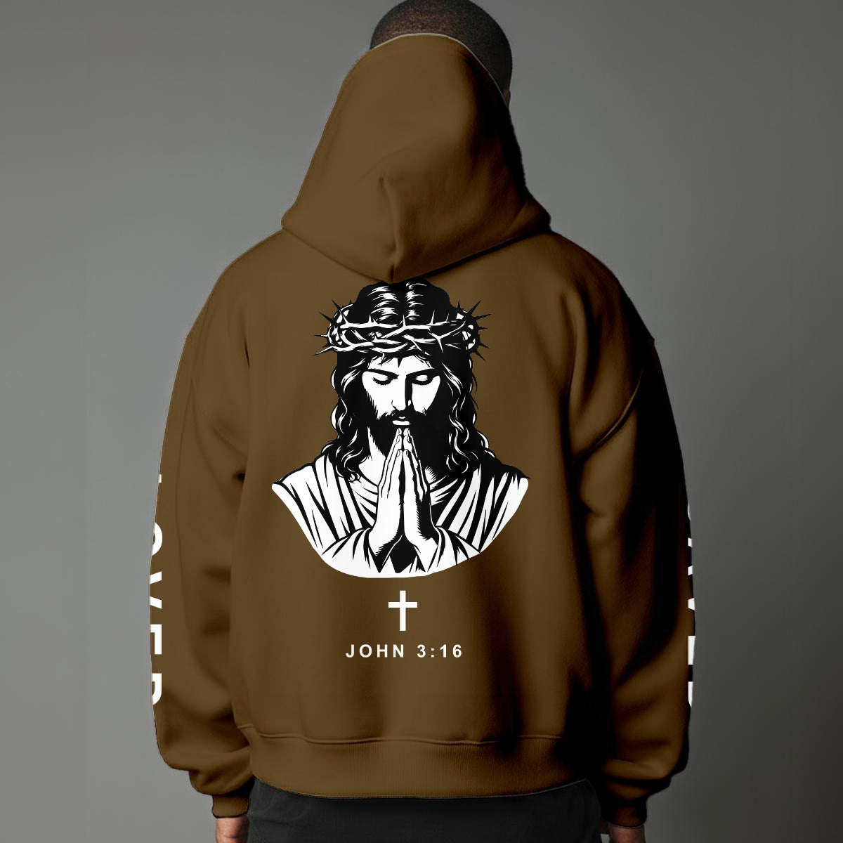 John 3:16 "Jesus Loves You" Christian Fleece Hoodie Unisex Relaxed Fit black