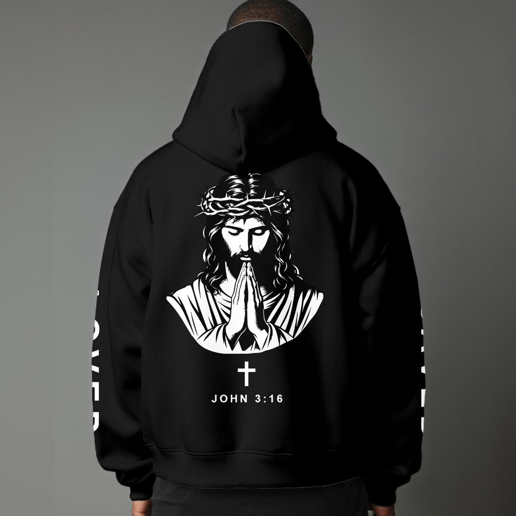 John 3:16 "Jesus Loves You" Christian Fleece Hoodie Unisex Relaxed Fit black