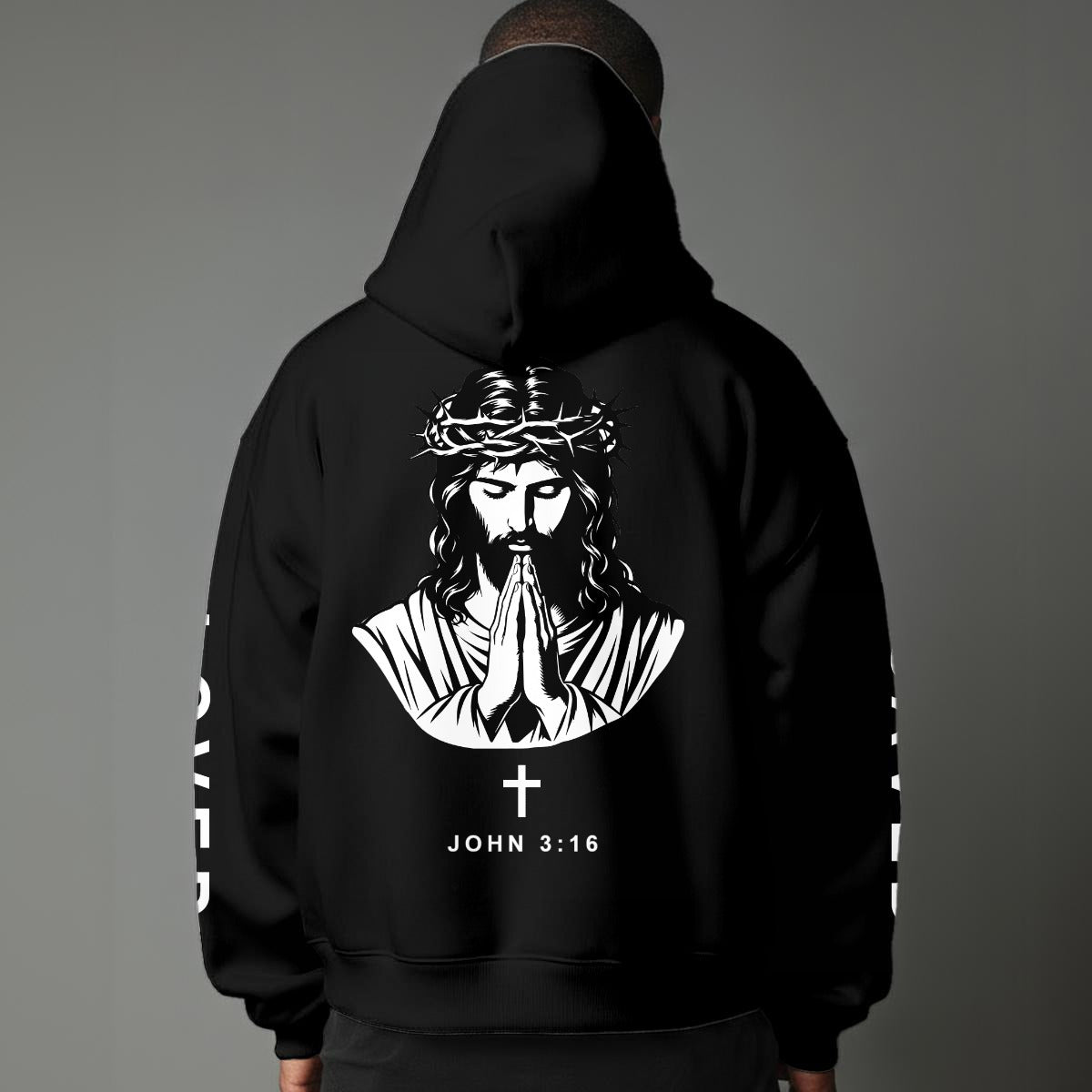John 3:16 "Jesus Loves You" Christian Fleece Hoodie Unisex Relaxed Fit black