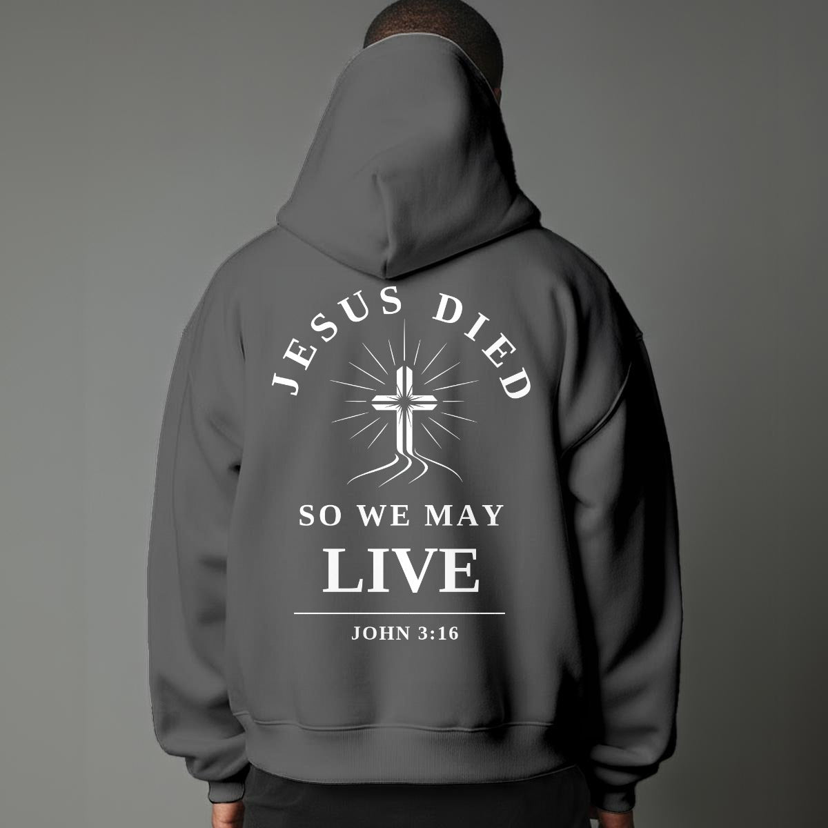 Modern Christian Cross Unisex Hoodie "Jesus Died So We May Live" Faith Hoodie, Black