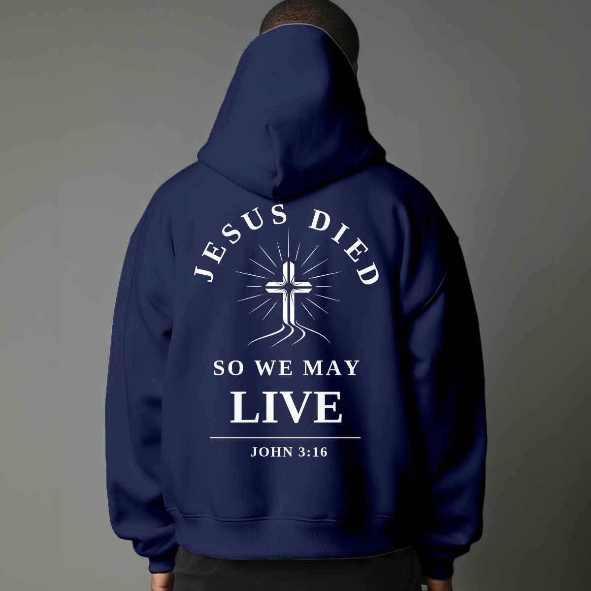 Modern Christian Cross Unisex Hoodie "Jesus Died So We May Live" Faith Hoodie, Black
