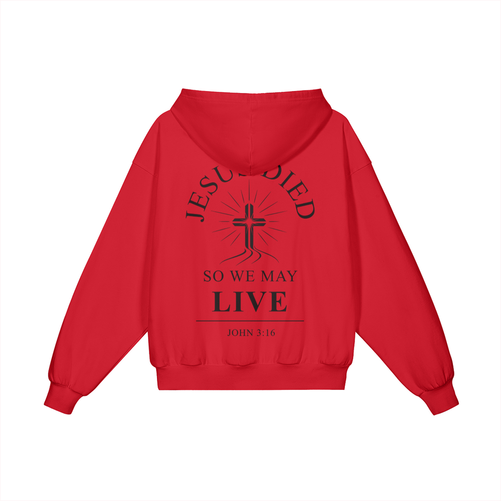 Jesus Died So We May Live – Premium 420GSM Heavyweight Cotton Hoodie