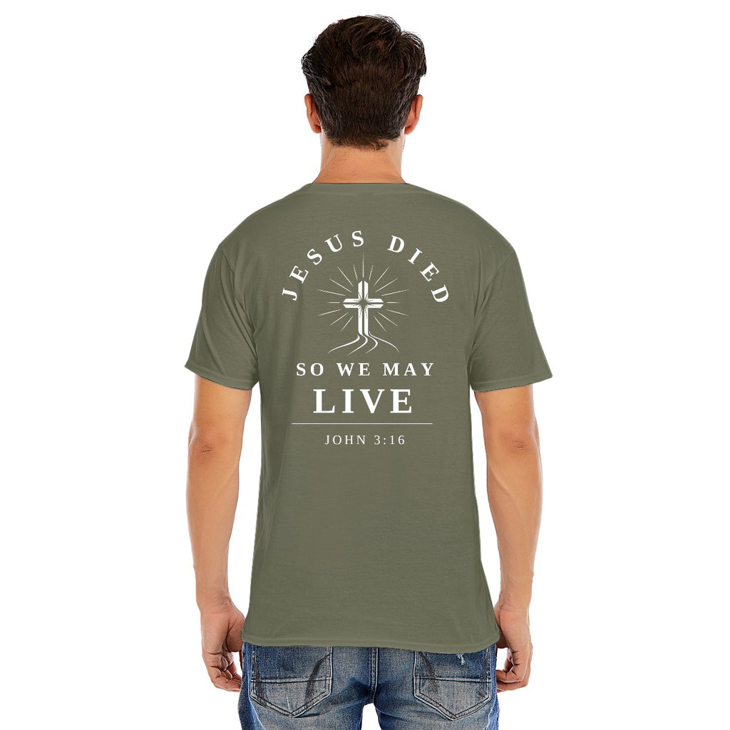 Modern Christian Cross Unisex T-Shirt – "Jesus Died So We May Live" Faith Tee, Black