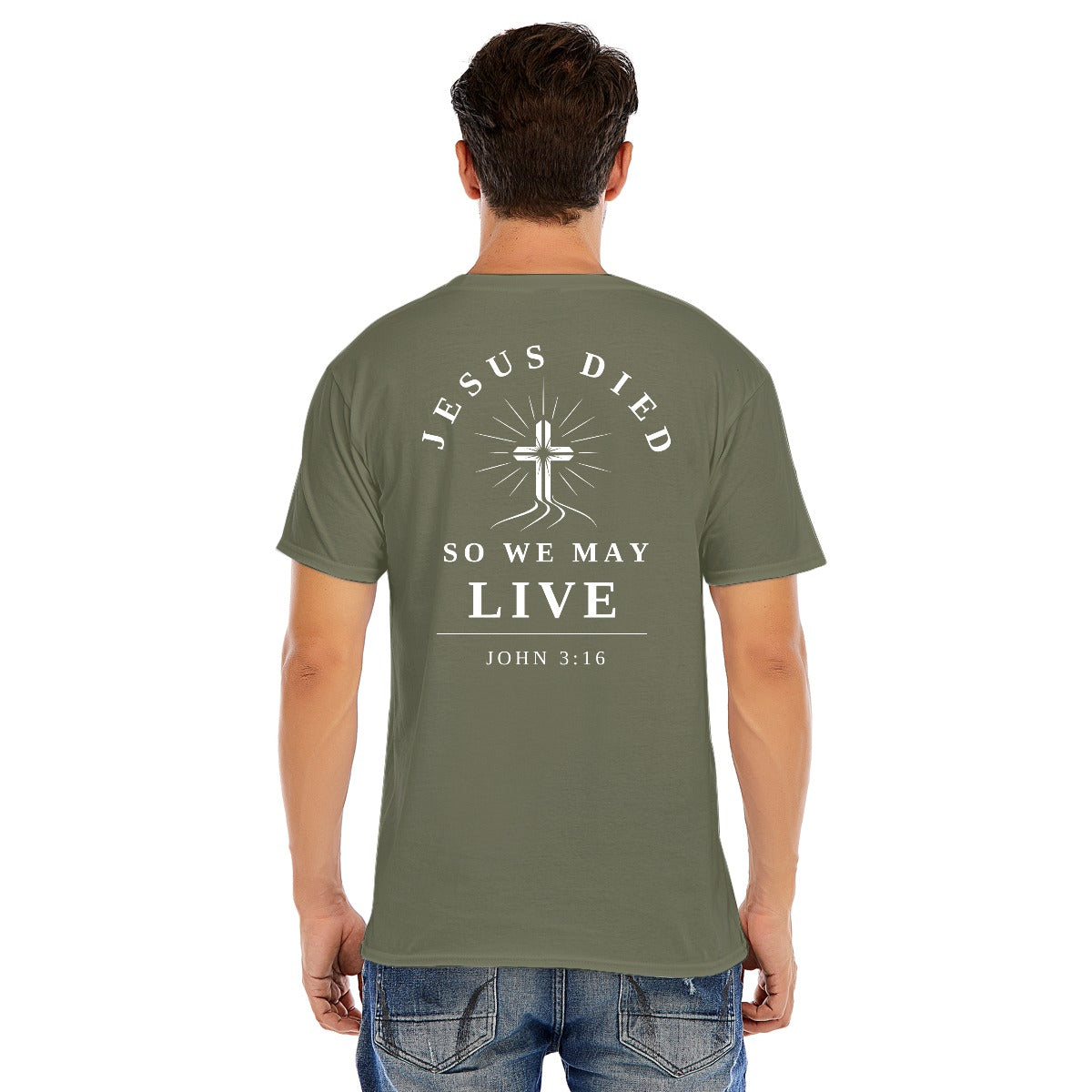 Modern Christian Cross Unisex T-Shirt – "Jesus Died So We May Live" Faith Tee, Black
