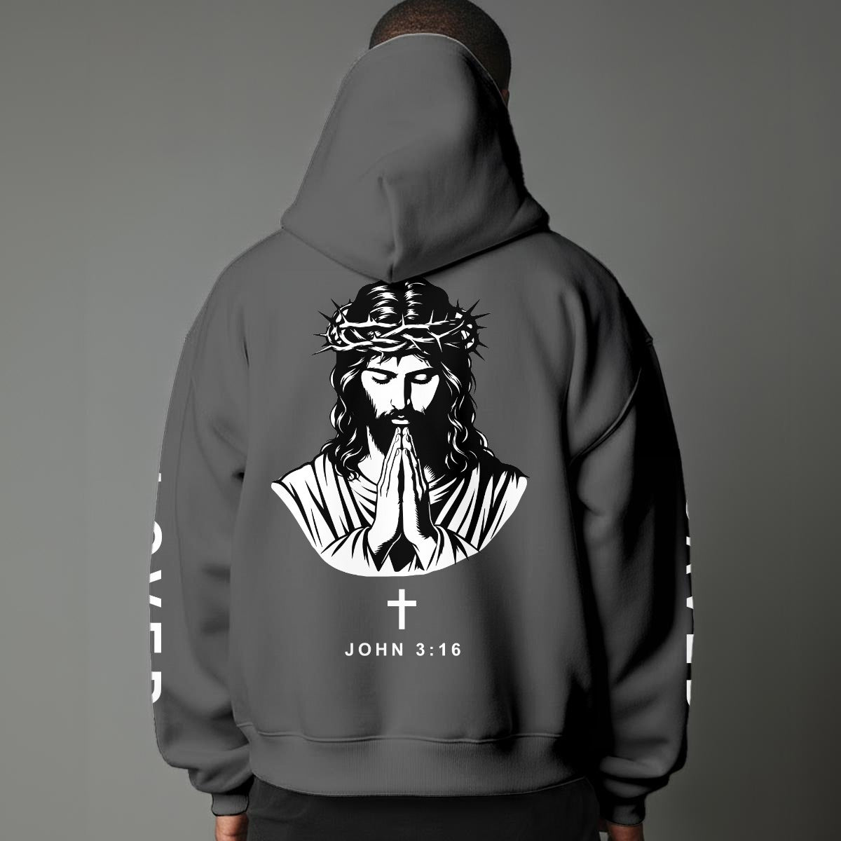 John 3:16 "Jesus Loves You" Christian Fleece Hoodie Unisex Relaxed Fit black