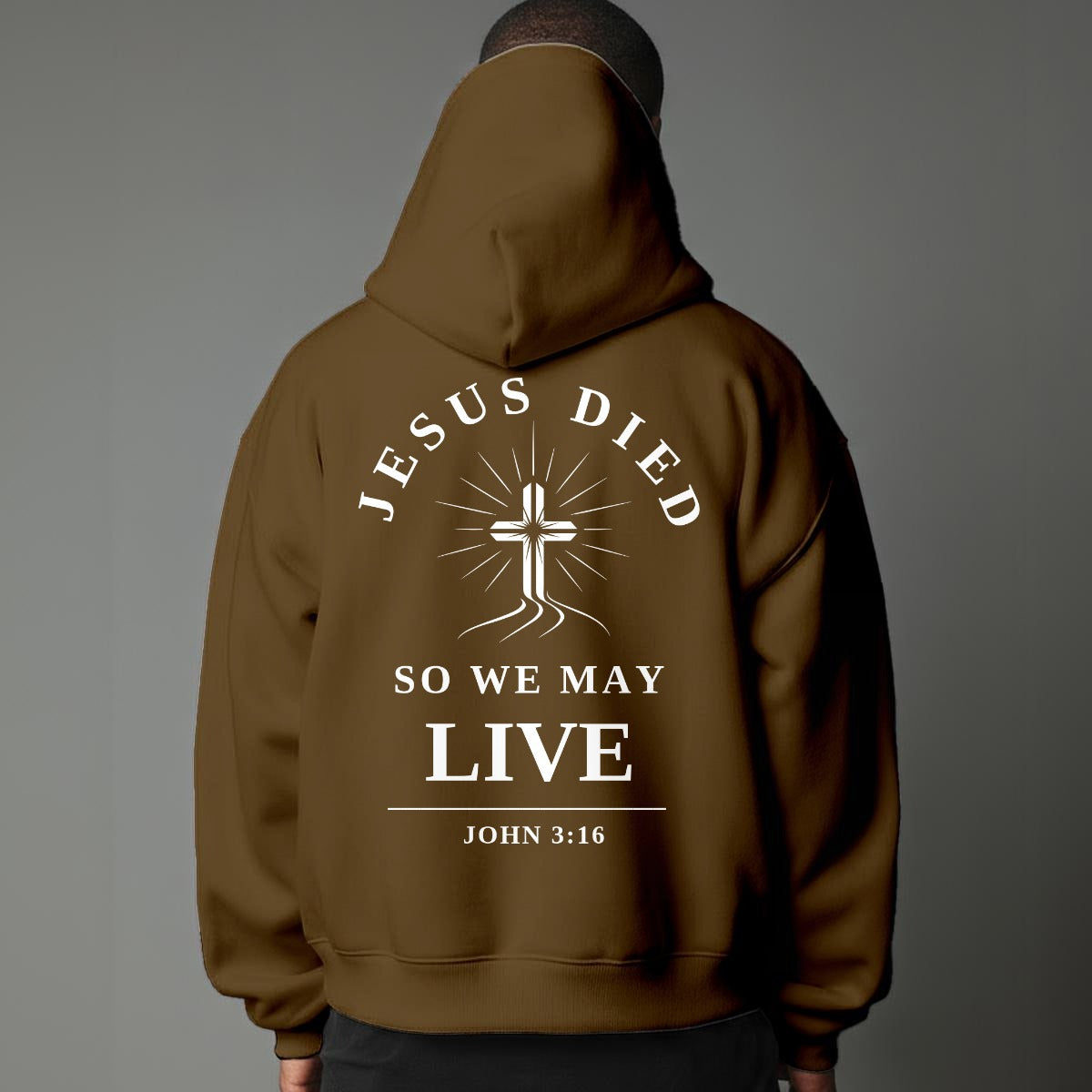 Modern Christian Cross Unisex Hoodie "Jesus Died So We May Live" Faith Hoodie, Black