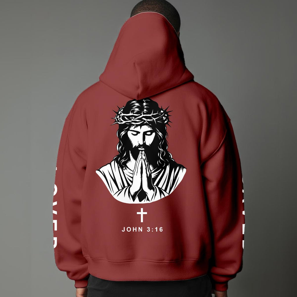 John 3:16 "Jesus Loves You" Christian Fleece Hoodie Unisex Relaxed Fit black