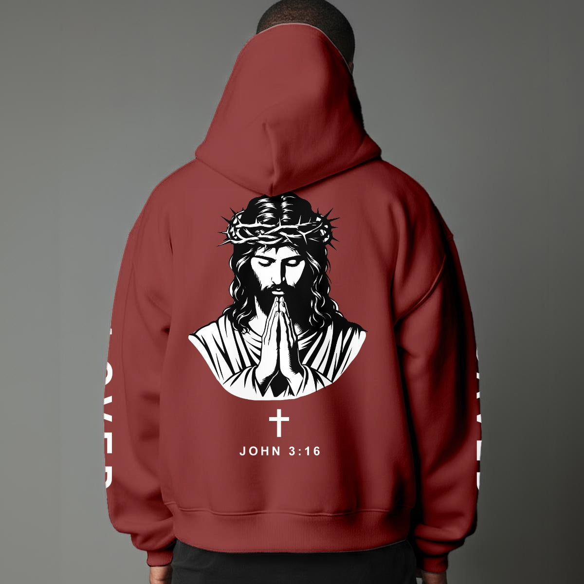 John 3:16 "Jesus Loves You" Christian Fleece Hoodie Unisex Relaxed Fit black