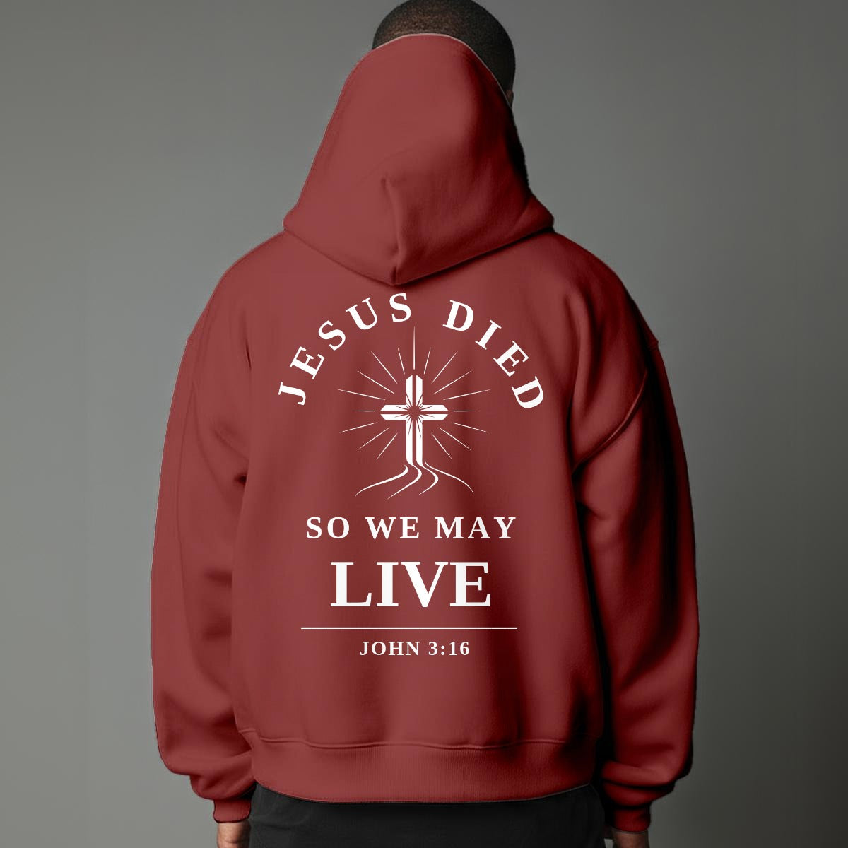 Modern Christian Cross Unisex Hoodie "Jesus Died So We May Live" Faith Hoodie, Black