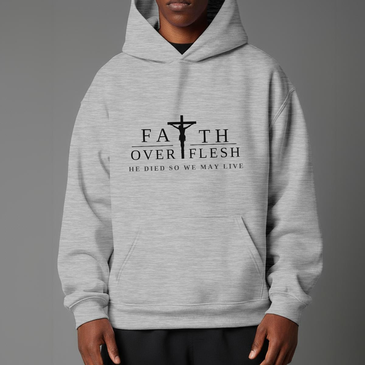 Faith Over Flesh Romans Cross 8:12 Christian Hoodie Unisex Streetwear
