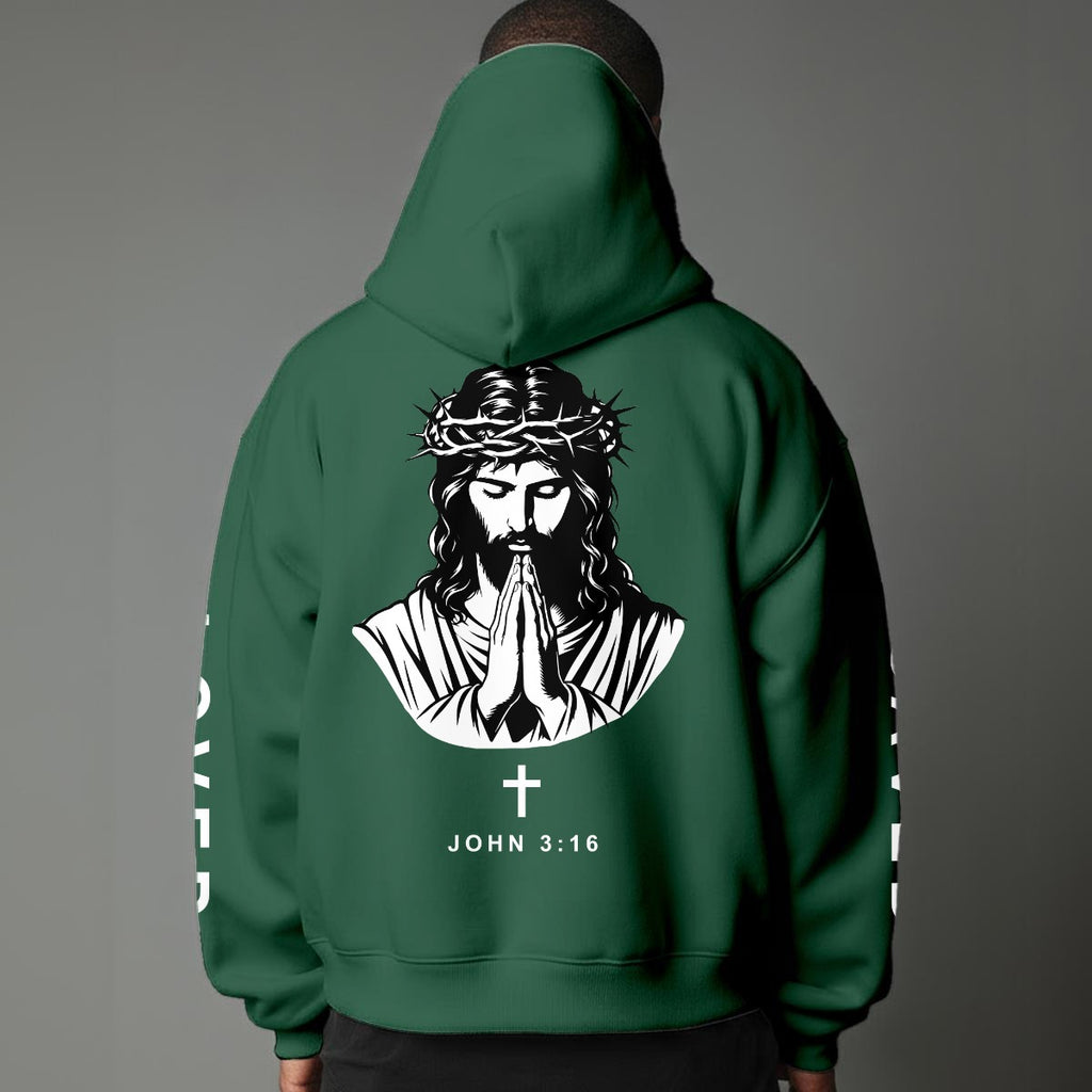 John 3:16 "Jesus Loves You" Christian Fleece Hoodie Unisex Relaxed Fit black