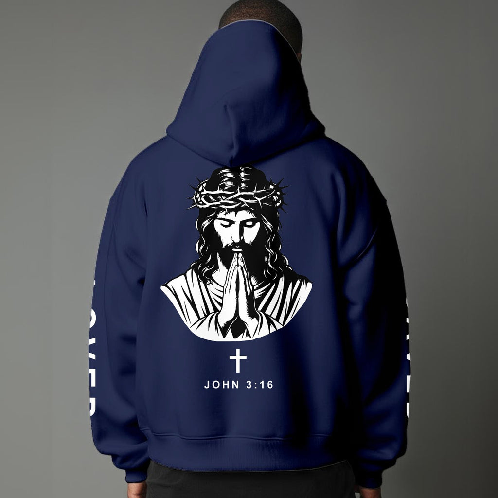 John 3:16 "Jesus Loves You" Christian Fleece Hoodie Unisex Relaxed Fit black