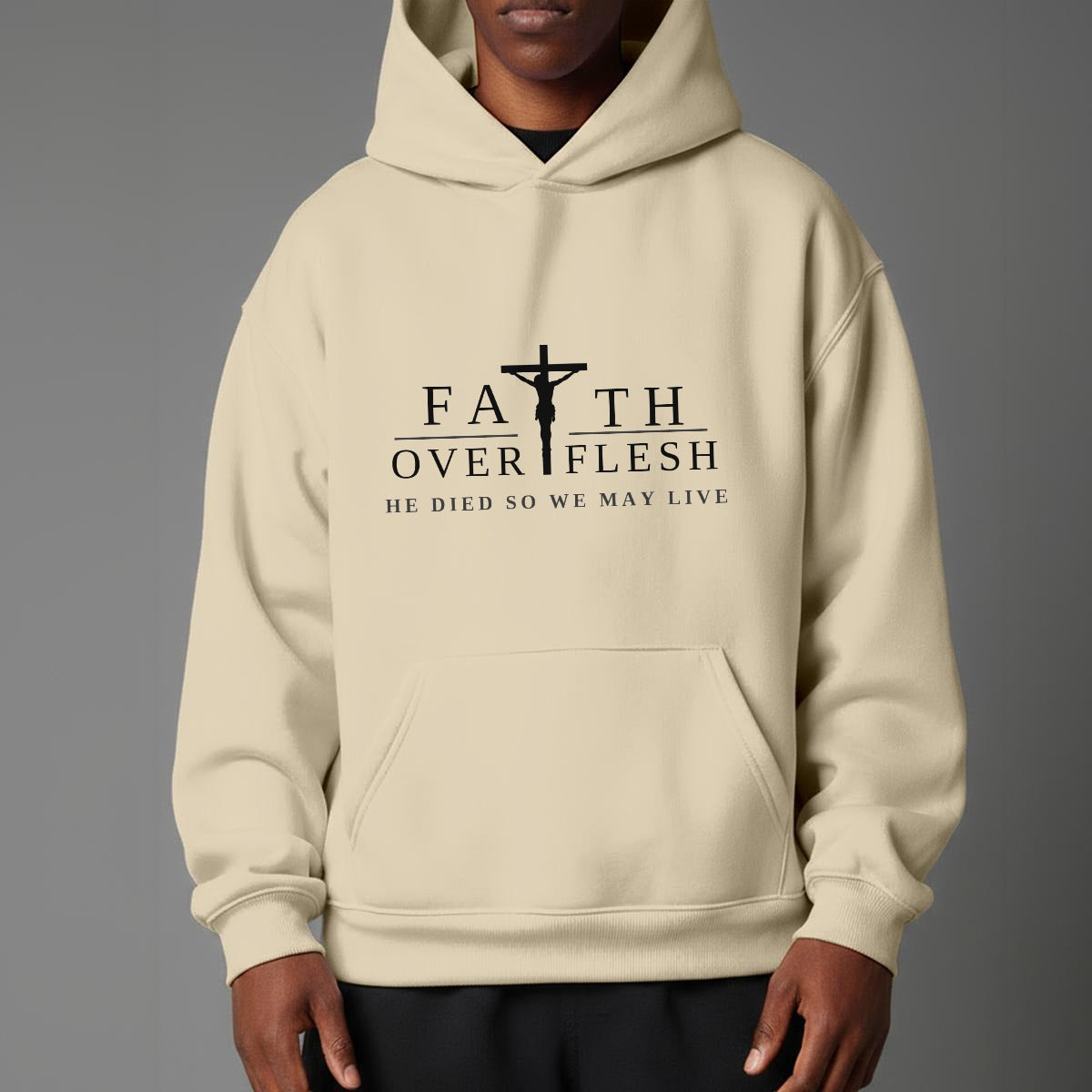 Faith Over Flesh Romans Cross 8:12 Christian Hoodie Unisex Streetwear